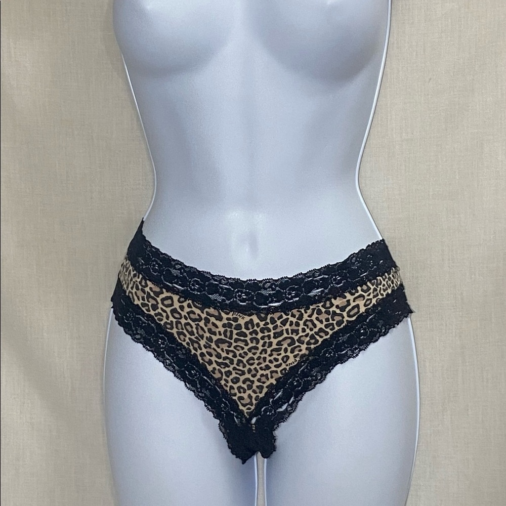 Victoria’s Secret PINK Leopard Print With Black Lacey Trim Cheeky Panties
